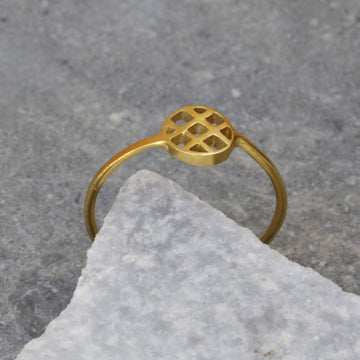 Gold Geometric Lattice Ring • Handmade Cut Out Circle Ring • Minimalist Modern Jewelry